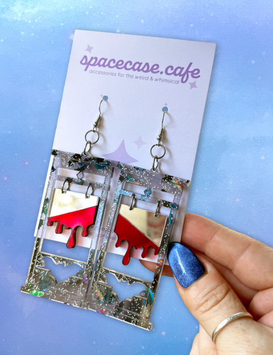 Bloody Bat Guillotine: Halloween Acrylic Statement Earrings