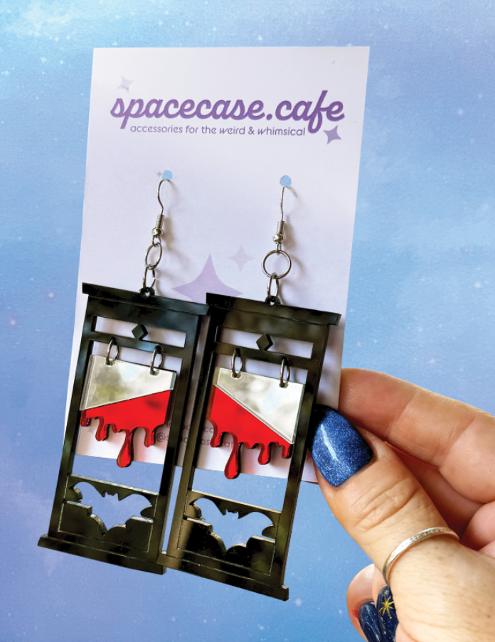 Bloody Bat Guillotine: Halloween Acrylic Statement Earrings