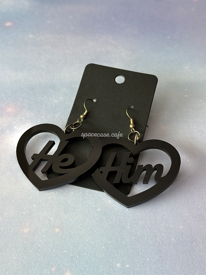 He/Him: Queer Pronoun Acrylic Statement Earrings