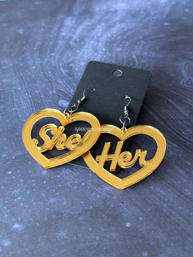 She/Her: Queer Pronoun Acrylic Statement Earrings