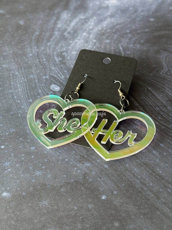 She/Her: Queer Pronoun Acrylic Statement Earrings