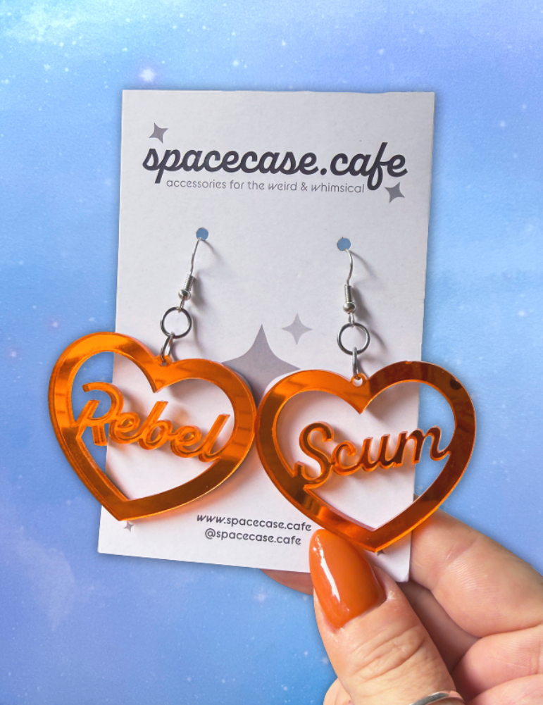 Rebel Scum Acrylic Heart Earrings