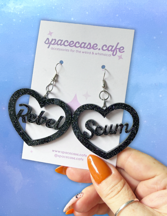 Rebel Scum Acrylic Heart Earrings