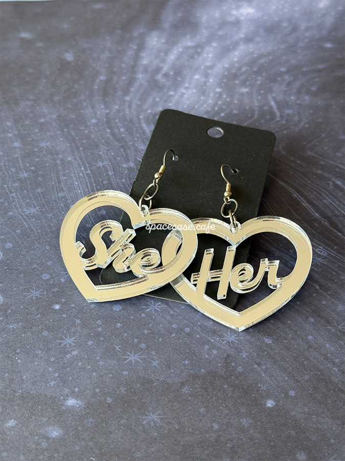 She/Her: Queer Pronoun Acrylic Statement Earrings