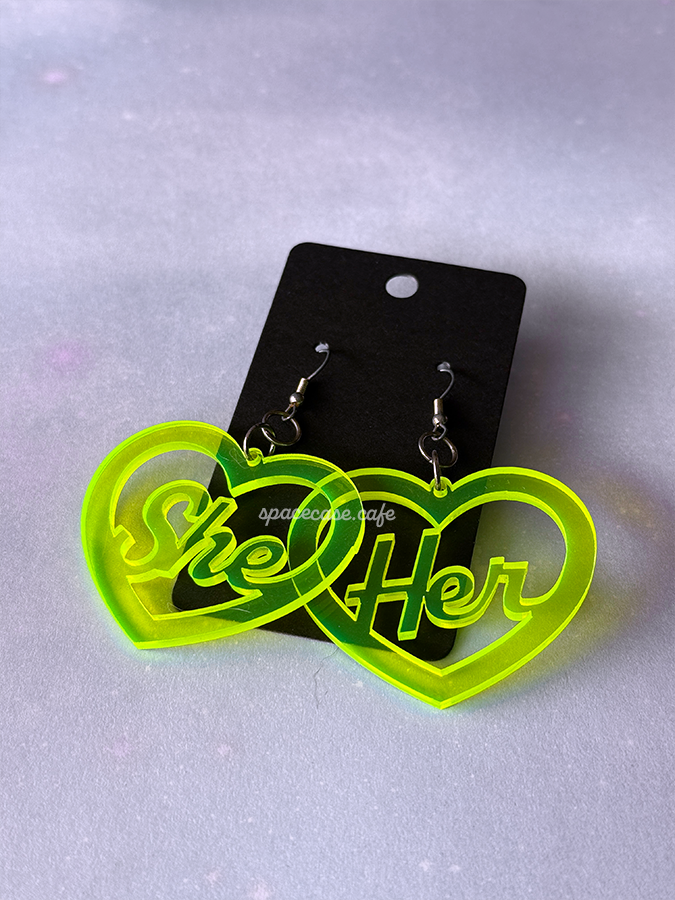 She/Her: Queer Pronoun Acrylic Statement Earrings