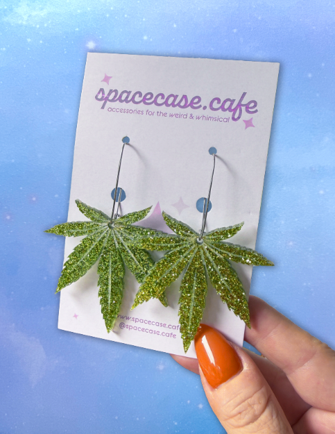 Disco Weed Leaf: Glitter 420 Acrylic Earrings