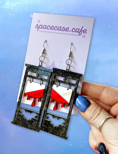 Bloody Bat Guillotine: Halloween Acrylic Statement Earrings
