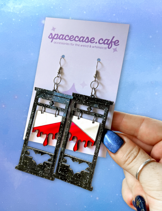 Bloody Bat Guillotine: Halloween Acrylic Statement Earrings