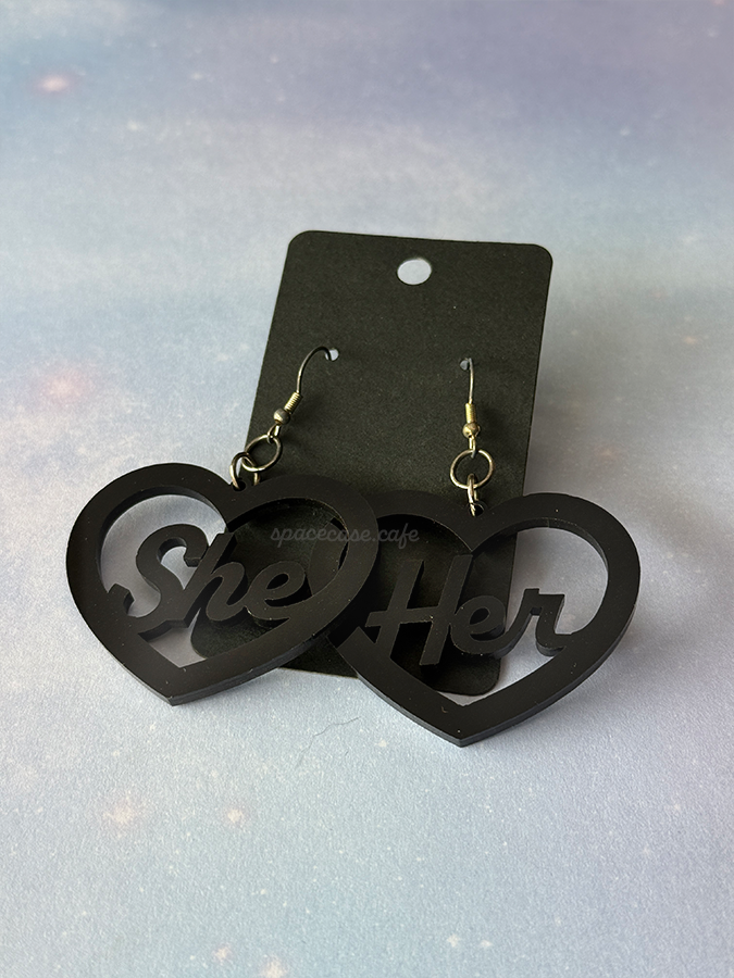 Pronouns: She/Her Acrylic Earrings