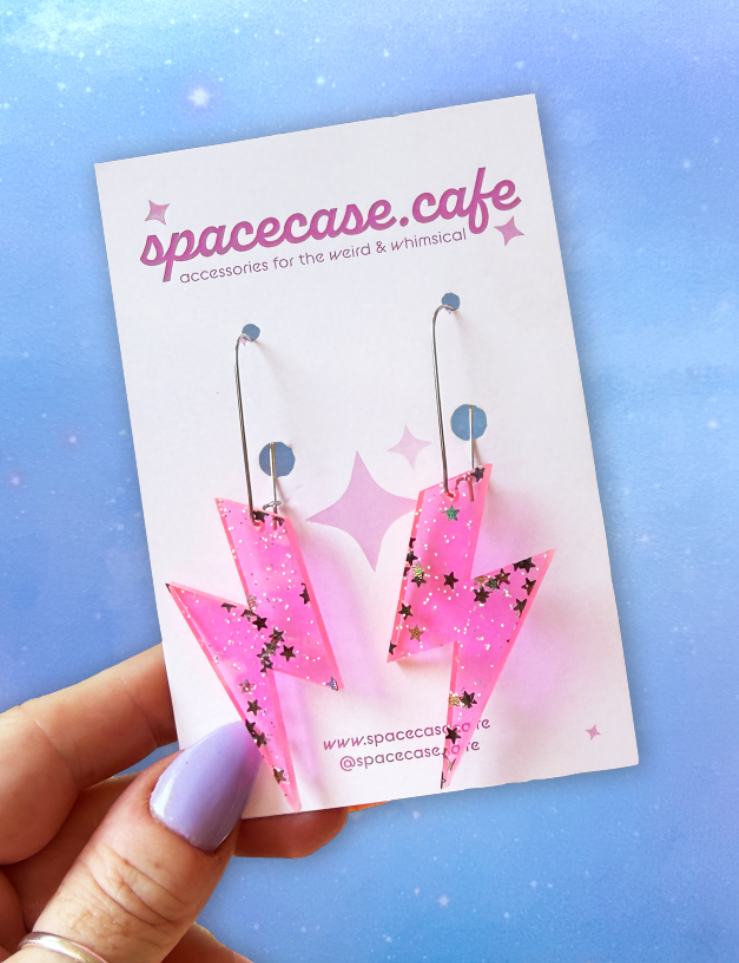 Lightning Bolts: Retro Glam Acrylic Statement Earrings