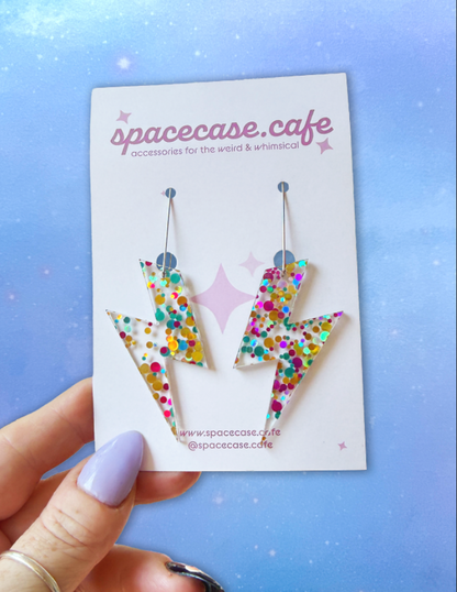 Lightning Bolts: Retro Glam Acrylic Statement Earrings