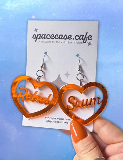 Rebel Scum Acrylic Heart Earrings