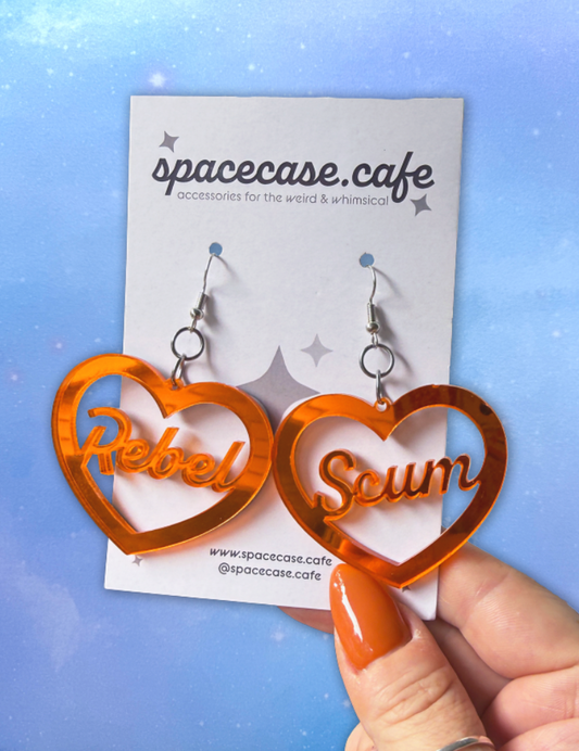 Rebel Scum Acrylic Heart Earrings
