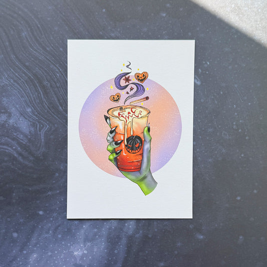 Spooky Pumpkin Spice Latte 5x7 Art Print