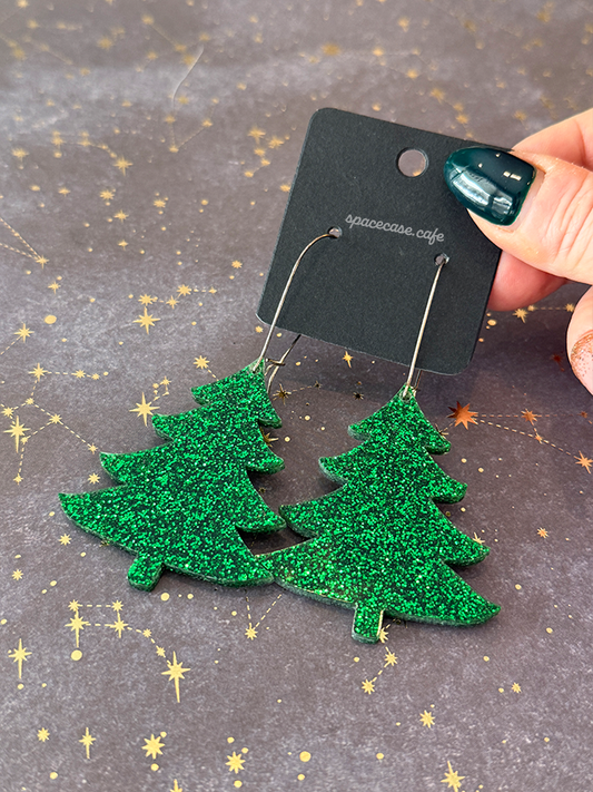 Glitter Christmas Tree Acrylic Earrings
