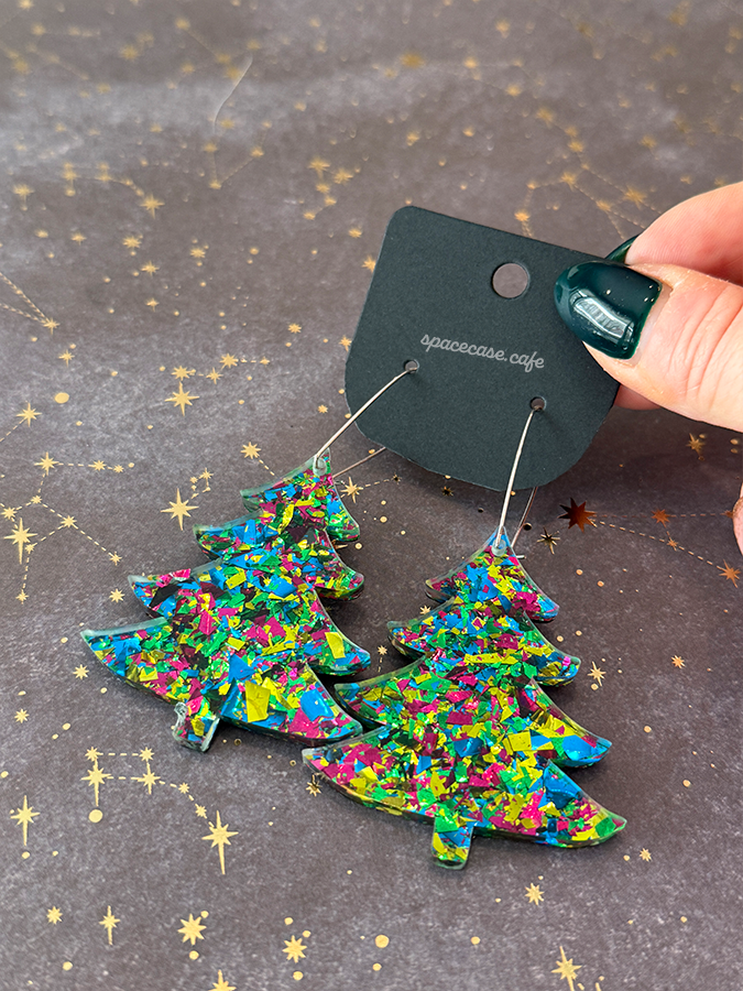 Glitter Christmas Tree Acrylic Earrings