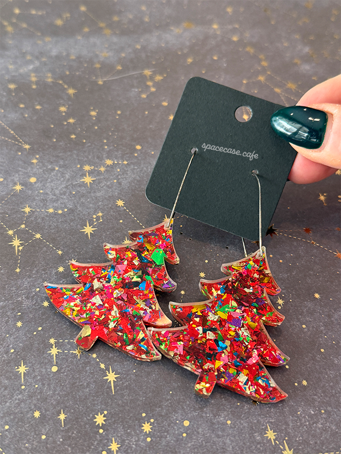 Glitter Christmas Tree Acrylic Earrings